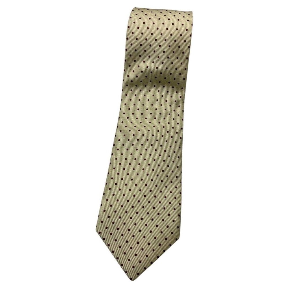 ERMENEGILDO ZEGNA COUTURE Men's Silk Tie XL LUXURY Beige Polka Dot W:3.6" EUC